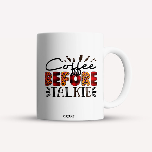 Cana personalizata, cafea/ceai, Coffee before talkie, Oktane, 330 ml, alba